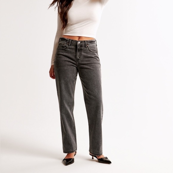 Abercrombie & Fitch Denim - Abercrombie & Fitch Black Mid Rise 90s Straight Jean Curve Love Tall 27 4 Long